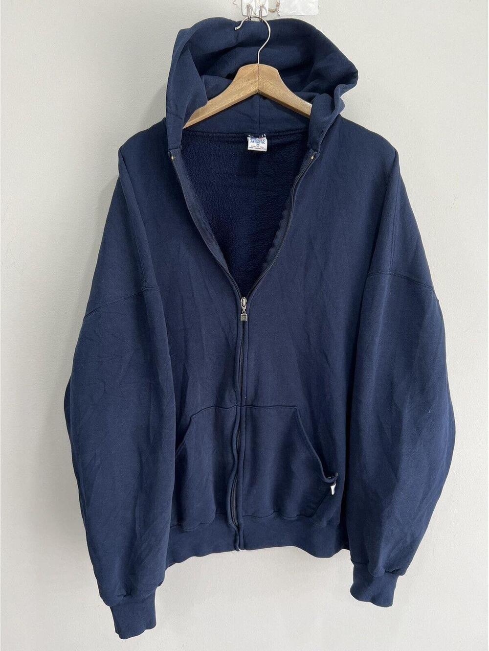 Vintage Russell Athletic Zip Up Hoodie Blank Sweater Usa 3XL